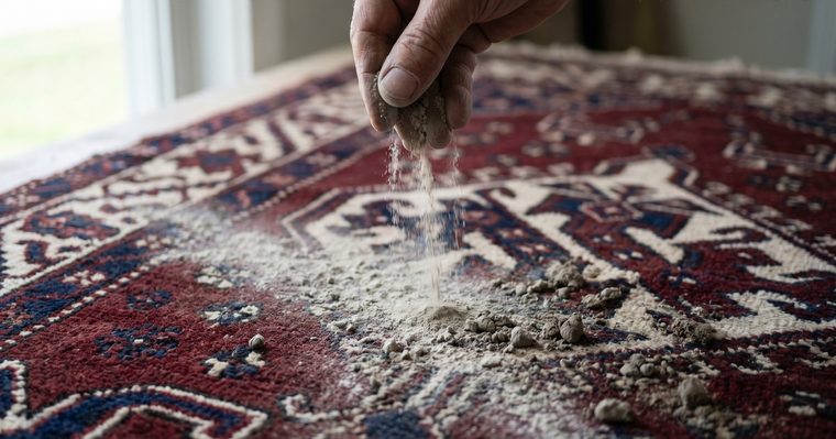 Producto de limpieza en seco extendido sobre una alfombra
