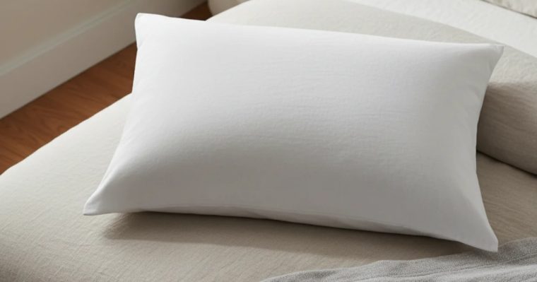Almohada blanca de plumas sobre una cama, recién lavada y aireada