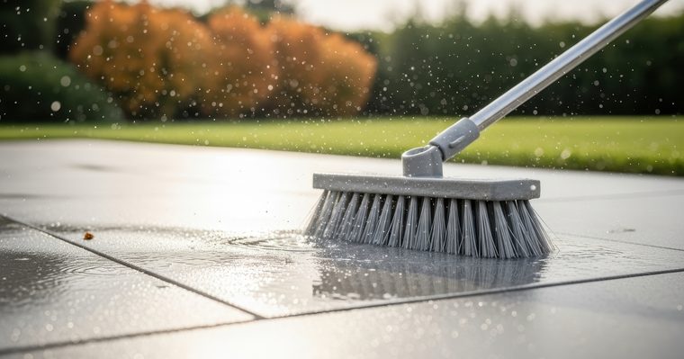 Suelo de una terraza exterior durante su limpieza